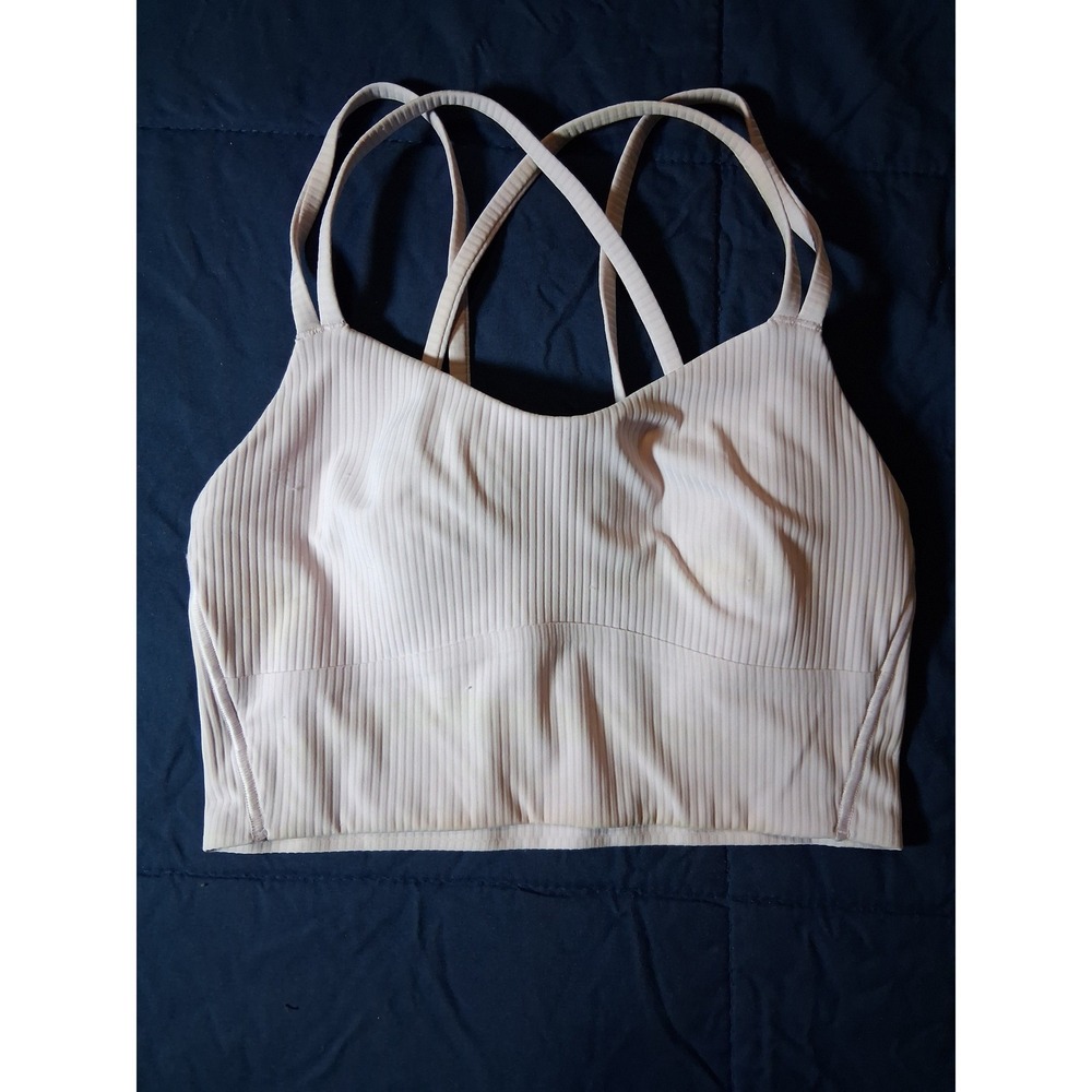 Lululemon Ribbed Strappy Cross Back Longline Sports Bra Pale Pink Yoga Crop Top